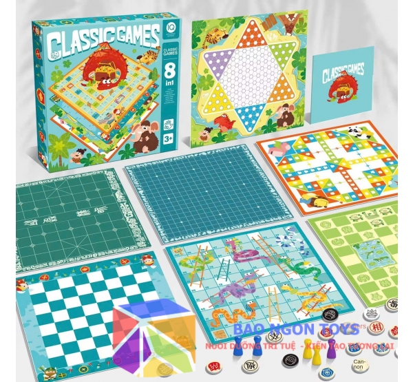Bộ đồ chơi board game cờ đa năng 8 trong 1, đồ chơi trí tuệ, cờ vua giải trí cho cả gia đình DG402