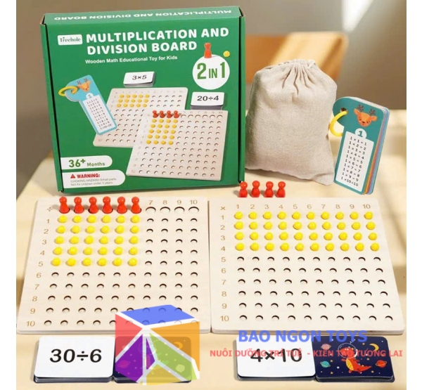Trò chơi board game toán học giúp bé học thuộc bảng cửu chương, thực hành phép nhân phép chia hiệu quả, đồ chơi thông minh, giáo cụ toán học montessori - BAO NGON TOYS - DG197 