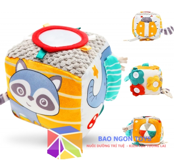 Khối xúc xắc vải 8 in 1, đồ chơi tích hợp nhiều tương tác kích thích bé khám phá, phát triển giác quan và rèn luyện các kỹ năng tự phục vụ - BAO NGON TOYS - DV45