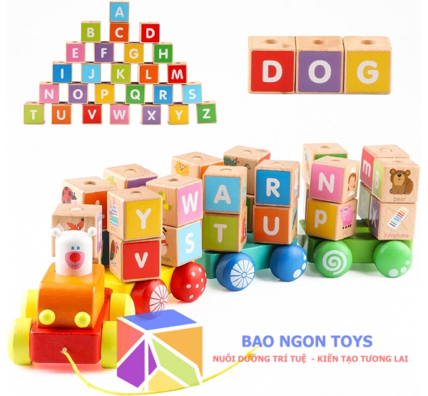 Đồ chơi xe kéo tàu hỏa kết hợp xếp chồng bảng chữ cái Tiếng Anh giúp bé vừa chơi vừa học hiệu quả - BAO NGON TOYS - DG285