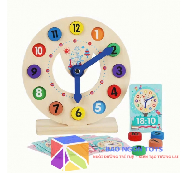 Đồ chơi gỗ dạy bé học xem giờ – giúp bé nhận biết thời gian qua trò chơi vui nhộn BAO NGON TOYS DG357