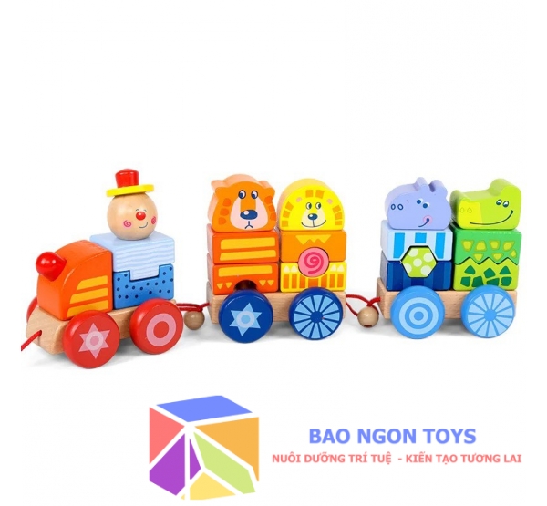 Đồ chơi đoàn xiếc tàu hỏa vui nhộn kết hợp xếp chồng các khối động vật giúp bé vừa chơi vừa học hiệu quả - BAO NGON TOYS - DG285