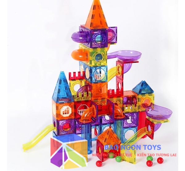 Bộ khối nam châm xây dựng mô hình tòa nhà thả bi có máng trượt giúp bé phát triển trí tuệ, sự sáng tạo - BAO NGON TOYS - DG302