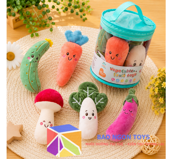Đồ Chơi Lục Lạc  Bằng Vải Chủ Đề Rau Củ Quả Cho Bé Sơ Sinh Tập Cầm Nắm, Đồ Chơi Nhập Vai Bán Đồ Hàng Siêu Thị Cho Bé DV125