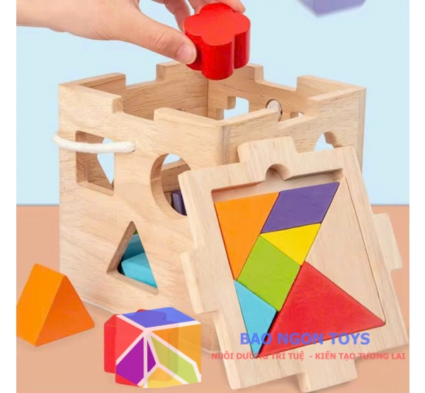 Đồ chơi gỗ hộp thả hình khối Montessori giúp bé nhận biết hình dạng, màu sắc và phát triển vận động tinh - BAO NGON TOYS - DG342