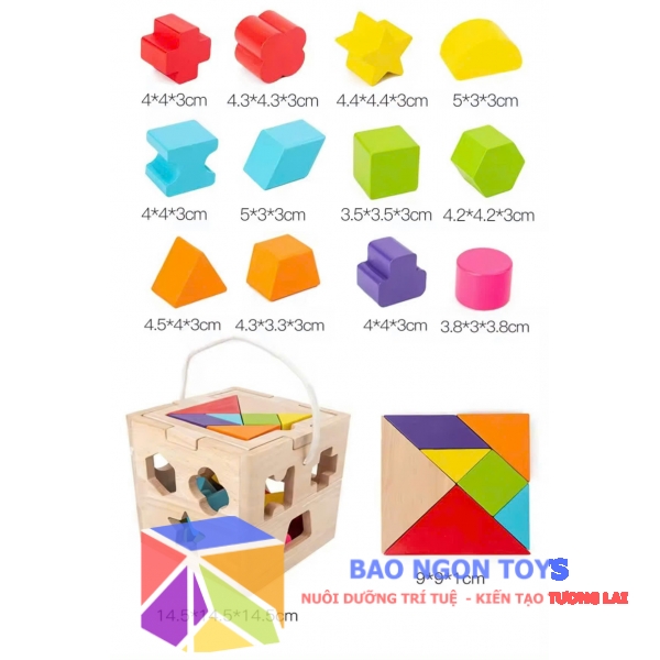 Đồ chơi gỗ hộp thả hình khối Montessori giúp bé nhận biết hình dạng, màu sắc và phát triển vận động tinh - BAO NGON TOYS - DG342