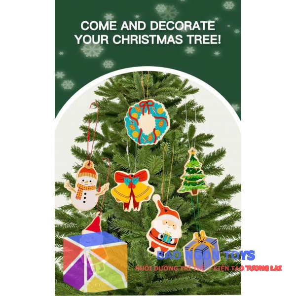 Bộ phụ kiện trang trí Gíang Sinh bằng gỗ, hoạt tiết dễ thương, quà tặng Noel ý nghĩa cho bé - DG393