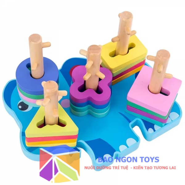 Bộ giáo cụ đồ chơi montessori thả cọc và phân loại hình khối giúp bé học hình dạng màu sắc phát triển vận động tinh DG90
