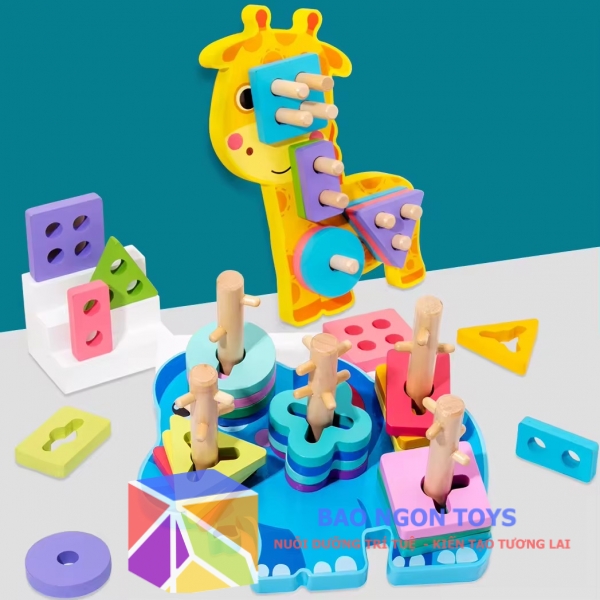 Bộ giáo cụ đồ chơi montessori thả cọc và phân loại hình khối giúp bé học hình dạng màu sắc phát triển vận động tinh DG90