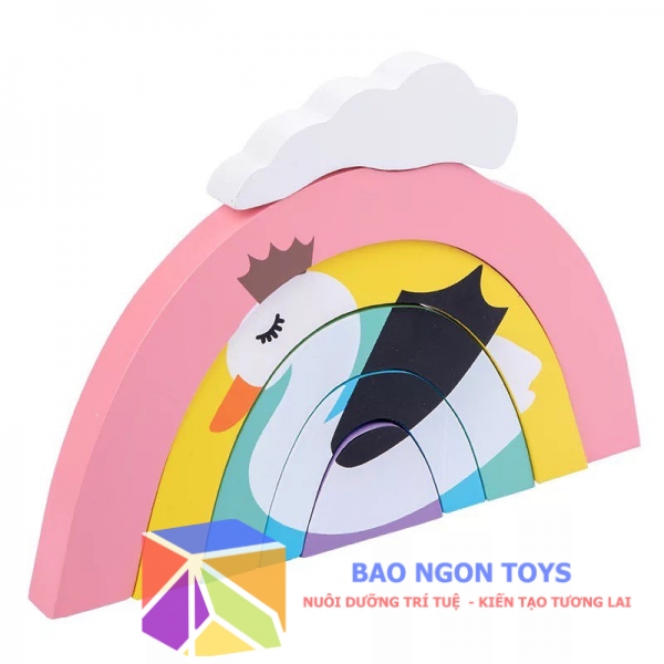BỘ ĐỒ CHƠI XẾP HÌNH CẦU VỒNG VỚI NHIỀU HÌNH DẠNG ĐỘC ĐÁO,  ĐỒ CHƠI MONTESSORI GIÚP BÉ PHÁT HUY TRÍ TƯỞNG TƯỢNG VÀ HỌC VỀ MÀU SẮC - BAO NGON TOYS - DG189
