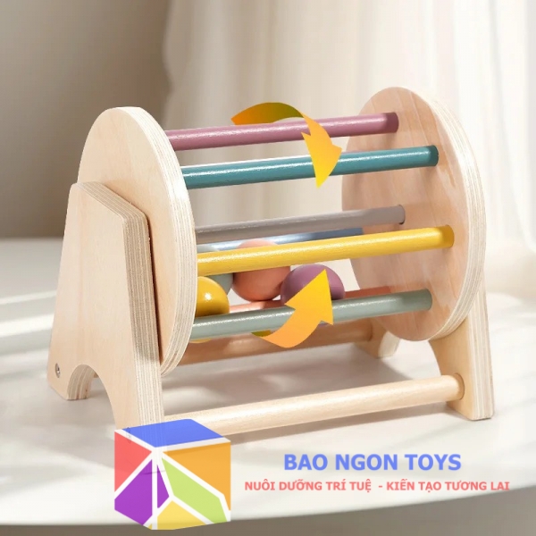 Đồ chơi trống xoay con lăn gỗ dành cho bé trên 6 tháng giúp bé vui chơi, phát triển vận động tinh và giác quan - BAO NGON TOYS - DG174B