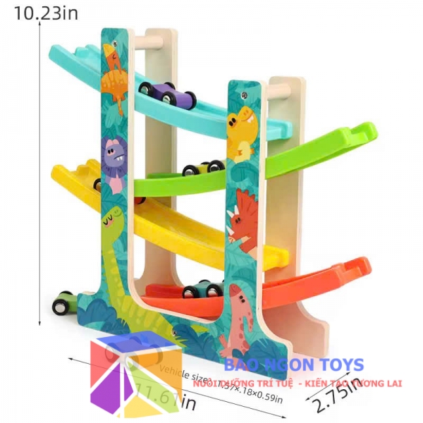 Đồ Chơi Gỗ Đường Trượt Xe 4 Tầng, món quà sinh nhật dành cho bé trai từ 2 tuổi DG408
