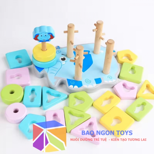 Bộ giáo cụ đồ chơi montessori thả cọc và phân loại hình khối giúp bé học hình dạng màu sắc phát triển vận động tinh DG90
