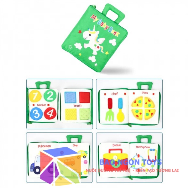 SÁCH VẢI BÓC DÁN QUIET BOOK RÈN LUYỆN CÁC KỸ NĂNG VẬN ĐỘNG TINH VÀ GIÚP BÉ HỌC TIẾNG ANH - BAO NGON TOYS - SV73D