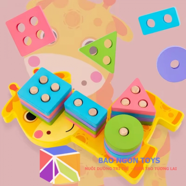 Bộ giáo cụ đồ chơi montessori thả cọc và phân loại hình khối giúp bé học hình dạng màu sắc phát triển vận động tinh DG90