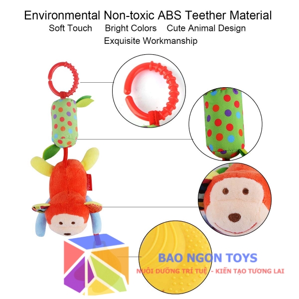 Đồ chơi treo nôi chuông gió leng keng chủ đề động vật dễ thương, đồ chơi tương tác thú bông dành cho bé sơ sinh - BAO NGON TOYS -DV123