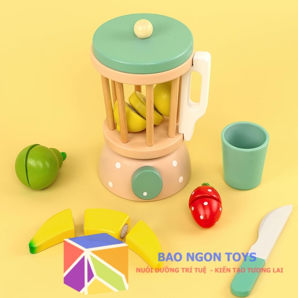 Đồ chơi nhập vai nấu ăn máy xay sinh tố bằng gỗ, trò chơi nhà bếp giúp bé vui chơi và giải trí cùng bạn bè - BAO NGON TOYS - DG381B