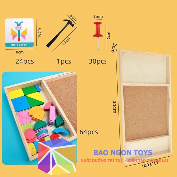Bộ đồ chơi xếp hình và đóng đinh nghệ thuật giúp bé phát triển kỹ năng và sự sáng tạo nghệ thuật - BAO NGON TOYS - DG319