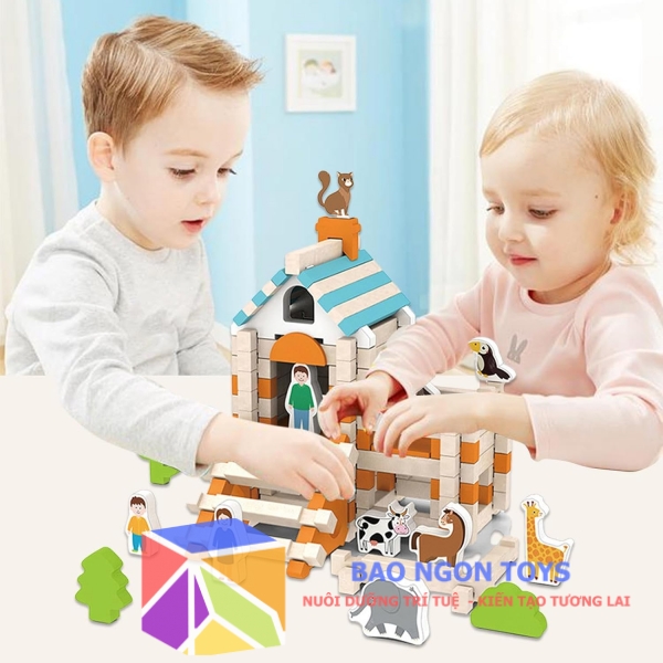 Đồ chơi thông minh lắp ráp, xây nhà bằng gỗ giúp bé 5 tuổi vui chơi và phát triển trí tuệ, sự sáng tạo - BAO NGON TOYS -DG337