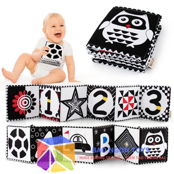 SÁCH VẢI KIÊM QUÂY CŨI 2 TRONG 1 GIÚP KÍCH THÍCH THỊ GIÁC CHO BÉ SƠ SINH TỪ 0 THÁNG - BAO NGON TOYS - SV76