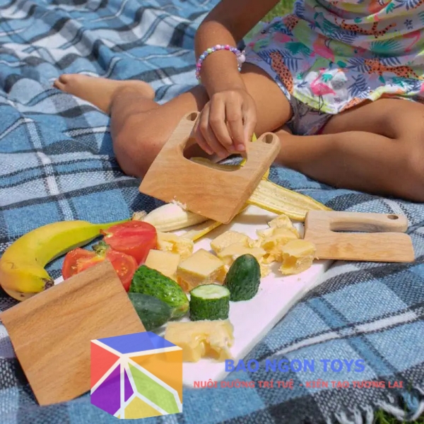 Bộ đồ chơi thớt và dao gỗ an toàn giúp bé tập cắt hoa quả, giáo cụ  montessori thực hành kỹ năng sống thiết yếu cho bé - BAO NGON TOYS - DG161