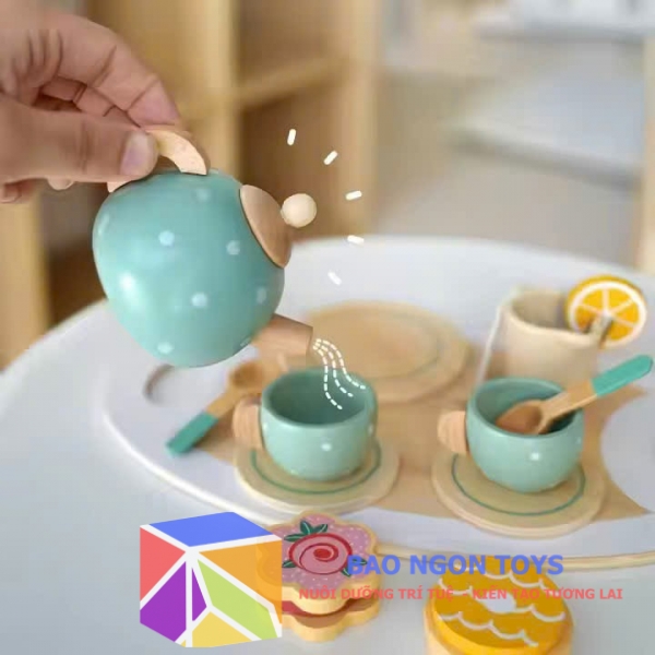 Set đồ chơi gỗ nhập vai tiệc trà chiều giúp bé vui chơi cùng bạn bè mở rộng ngôn ngữ, sự sáng tạo - BAO NGON TOYS - DG381