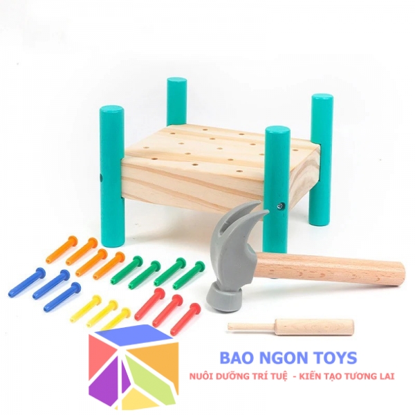 Đồ chơi gỗ nhập vai kỹ sư bàn đóng đinh giúp bé thực hành kỹ năng và phát triển vận động tinh - BAO NGON TOYS - DG267