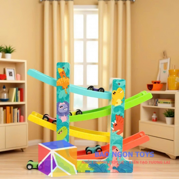 Đồ Chơi Gỗ Đường Trượt Xe 4 Tầng, món quà sinh nhật dành cho bé trai từ 2 tuổi DG408