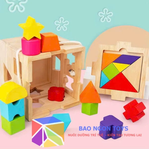 Đồ chơi gỗ hộp thả hình khối Montessori giúp bé nhận biết hình dạng, màu sắc và phát triển vận động tinh - BAO NGON TOYS - DG342