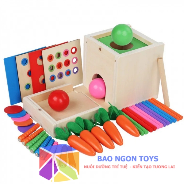 Set hộp thả bóng montessori 4 in 1 giúp bé phát triển vận động tinh qua nhiều giai đoạn, đồ chơi thông minh cho trẻ nhỏ - BAO NGON TOYS - DG178B