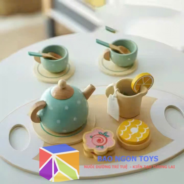 Set đồ chơi gỗ nhập vai tiệc trà chiều giúp bé vui chơi cùng bạn bè mở rộng ngôn ngữ, sự sáng tạo - BAO NGON TOYS - DG381