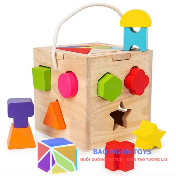 Đồ chơi gỗ hộp thả hình khối Montessori giúp bé nhận biết hình dạng, màu sắc và phát triển vận động tinh - BAO NGON TOYS - DG342