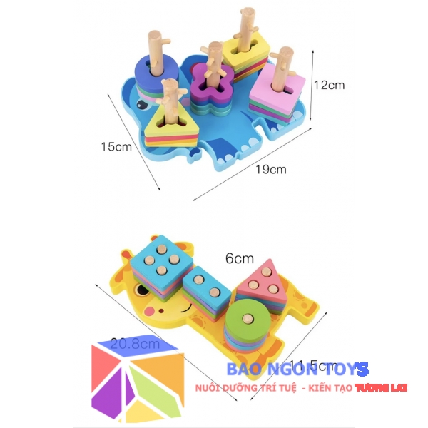 Bộ giáo cụ đồ chơi montessori thả cọc và phân loại hình khối giúp bé học hình dạng màu sắc phát triển vận động tinh DG90