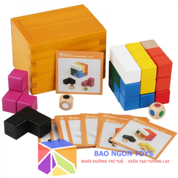 Hộp đồ chơi gỗ xếp hình khối lập phương, trò chơi xếp hình tetris giúp bé phát triển trí tuệ, tư duy logic - BAO NGON TOYS - DG226