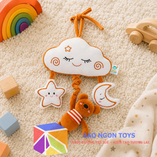 Đồ Chơi Treo Nôi Đám Mây & Gấu Bông Phát Nhạc Cho Bé Sơ Sinh – Chuông Gió Vải Kích Thích Giác Quan | BAO NGON TOYS DV127