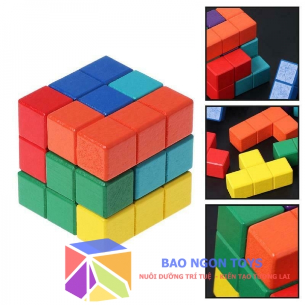 Hộp đồ chơi gỗ xếp hình khối lập phương, trò chơi xếp hình tetris giúp bé phát triển trí tuệ, tư duy logic - BAO NGON TOYS - DG226