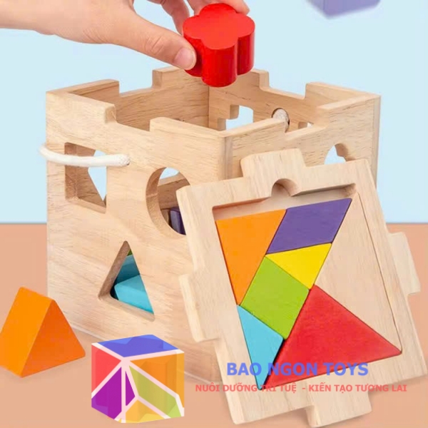 Đồ chơi gỗ hộp thả hình khối Montessori giúp bé nhận biết hình dạng, màu sắc và phát triển vận động tinh - BAO NGON TOYS - DG342
