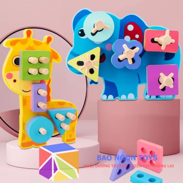 Bộ giáo cụ đồ chơi montessori thả cọc và phân loại hình khối giúp bé học hình dạng màu sắc phát triển vận động tinh DG90