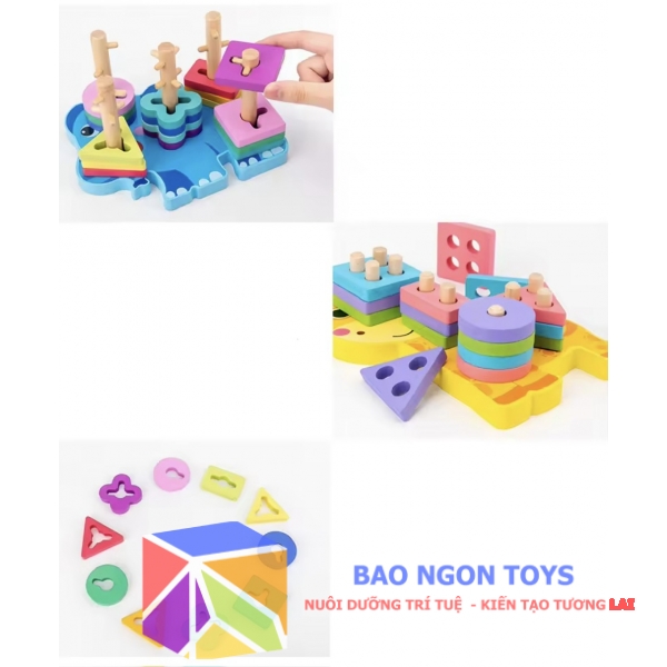 Bộ giáo cụ đồ chơi montessori thả cọc và phân loại hình khối giúp bé học hình dạng màu sắc phát triển vận động tinh DG90