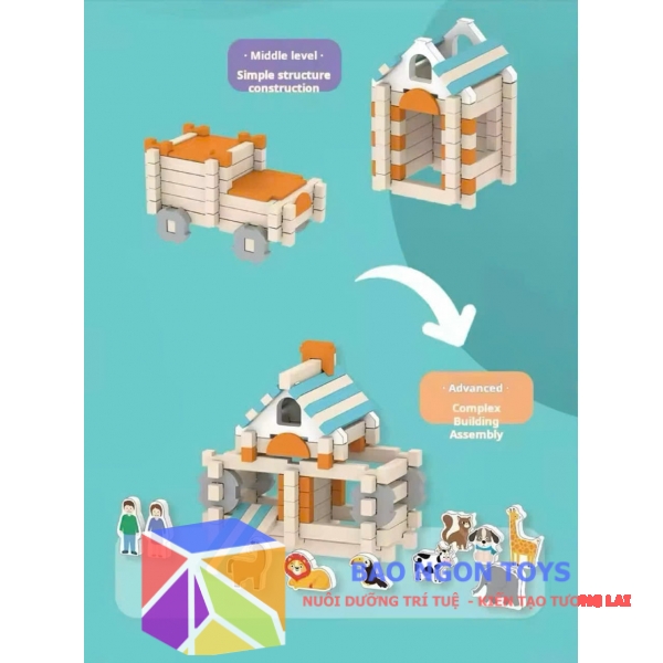Đồ chơi thông minh lắp ráp, xây nhà bằng gỗ giúp bé 5 tuổi vui chơi và phát triển trí tuệ, sự sáng tạo - BAO NGON TOYS -DG337