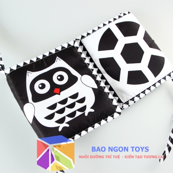 SÁCH VẢI KIÊM QUÂY CŨI 2 TRONG 1 GIÚP KÍCH THÍCH THỊ GIÁC CHO BÉ SƠ SINH TỪ 0 THÁNG - BAO NGON TOYS - SV76