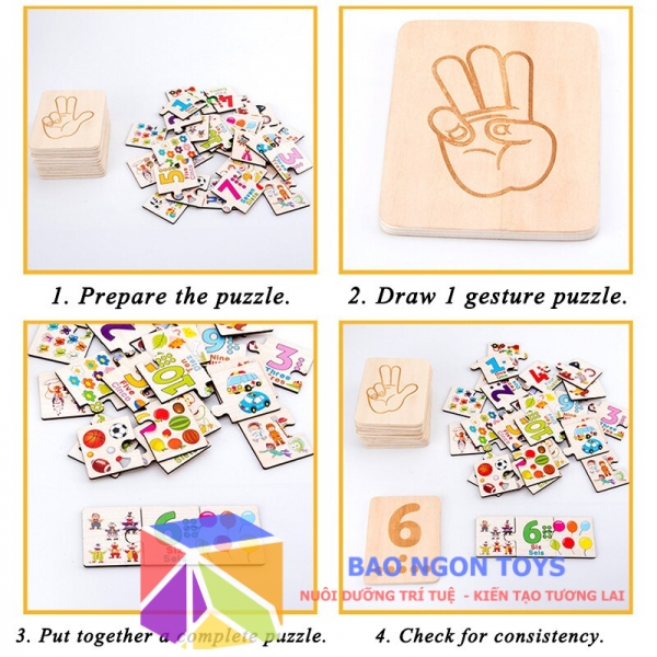Bộ thẻ học gỗ ngôn ngữ ký hiệu giúp bé làm quen với số đếm, giáo cụ dạy ngôn ngữ cho trẻ khiếm thính - BAO NGON TOYS - DG170