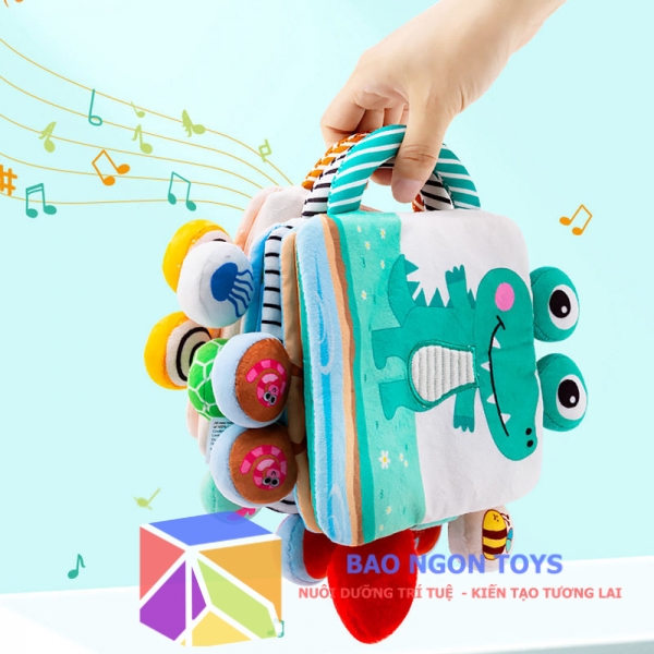 Đồ chơi sách vải treo nôi mềm mại chủ đề động vật tích hợp gặm nướu & xúc xắc – Khơi dậy giác quan & phát triển toàn diện cho bé yêu SV90