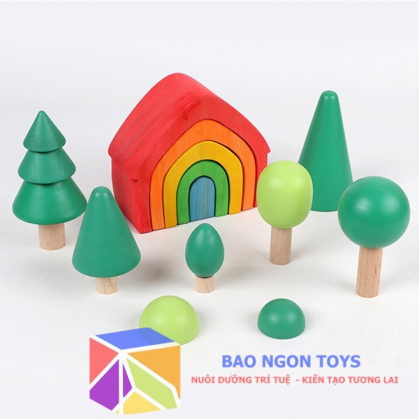 Set đồ chơi gỗ chủ đề cây xanh giúp bé chơi xếp hình, nhập vai, trang trí căn phòng - BAO NGON TOYS - DG76