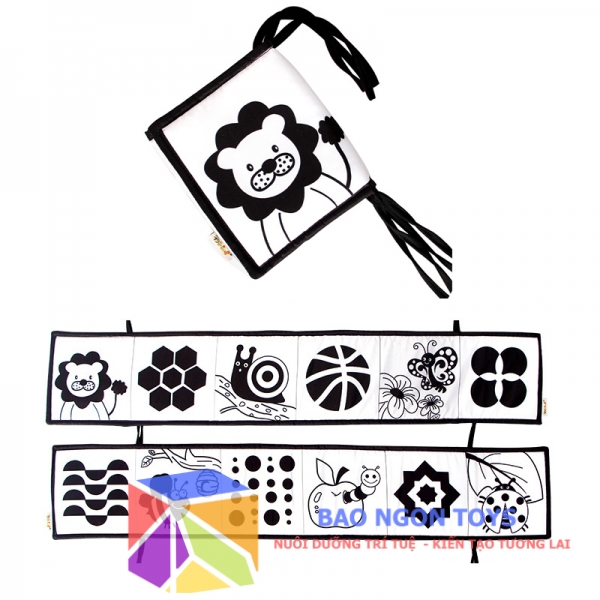 SÁCH VẢI KIÊM QUÂY CŨI 2 TRONG 1 GIÚP KÍCH THÍCH THỊ GIÁC CHO BÉ SƠ SINH TỪ 0 THÁNG - BAO NGON TOYS - SV76