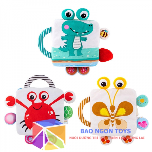 Đồ chơi sách vải treo nôi mềm mại chủ đề động vật tích hợp gặm nướu & xúc xắc – Khơi dậy giác quan & phát triển toàn diện cho bé yêu SV90