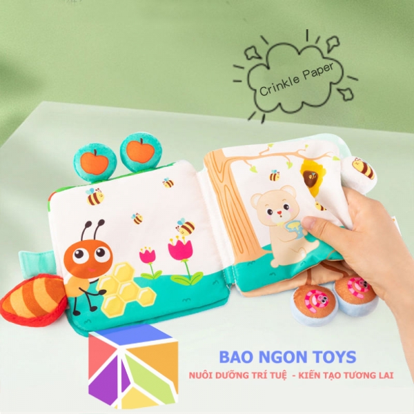 Đồ chơi sách vải treo nôi mềm mại chủ đề động vật tích hợp gặm nướu & xúc xắc – Khơi dậy giác quan & phát triển toàn diện cho bé yêu SV90
