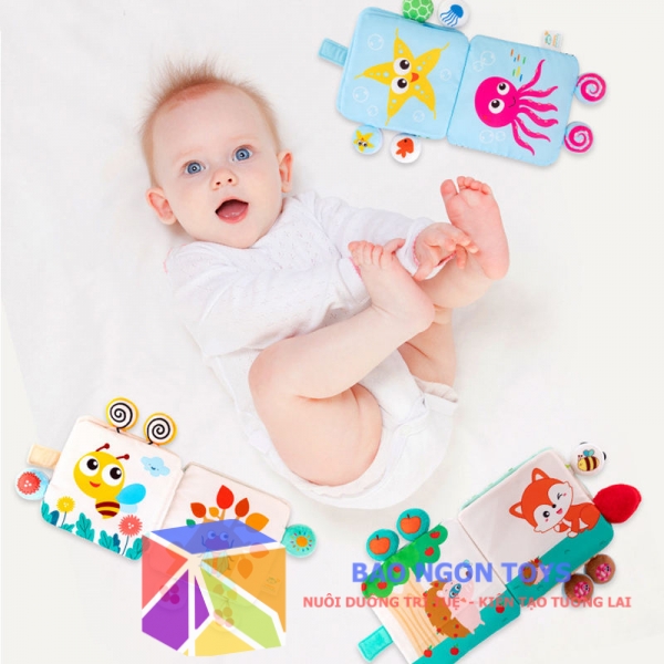 Đồ chơi sách vải treo nôi mềm mại chủ đề động vật tích hợp gặm nướu & xúc xắc – Khơi dậy giác quan & phát triển toàn diện cho bé yêu SV90