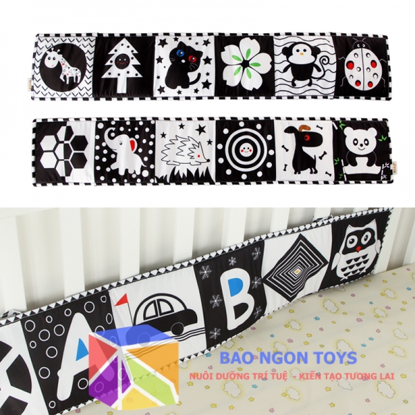 SÁCH VẢI KIÊM QUÂY CŨI 2 TRONG 1 GIÚP KÍCH THÍCH THỊ GIÁC CHO BÉ SƠ SINH TỪ 0 THÁNG - BAO NGON TOYS - SV76